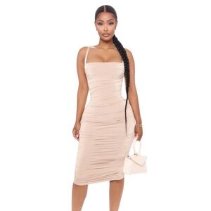 Fashion Nova XL Must Be Love Ruched Midi Dress - Nude